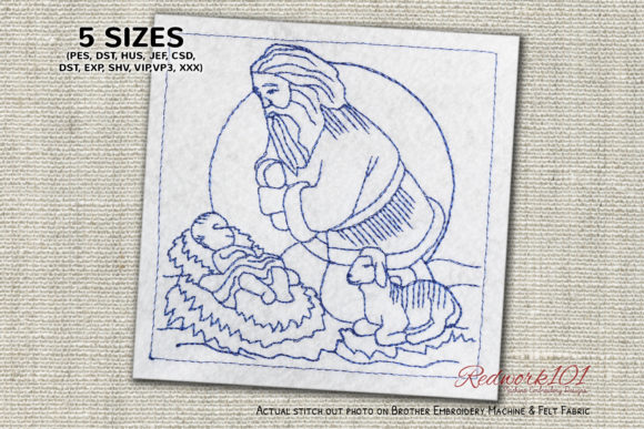 A Heartfelt Holiday Design: Santa with Baby Jesus Redwork