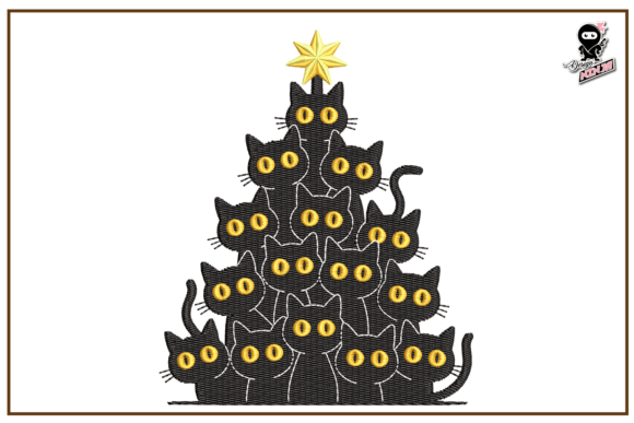 Christmas Tree of Cats Embroidery for Boutique Apparel
