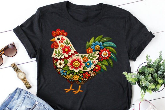 Floral Chicken Embroidery Design for Seasonal Products