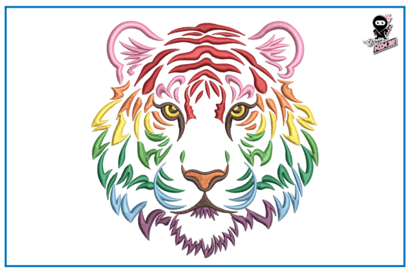 Rainbow Tiger: A Vibrant Embroidery Design for Holiday Magic